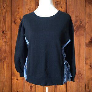 Porridge Women's XS 3/4 Sleeve Tie Side Pullover Sweatshirt Top Black/Blue